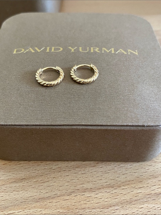 David Yurman Jewelry - DAVID YURMAN Sculpted Cable Huggie Hoop Earrings 18K Yellow Gold 10.7mm